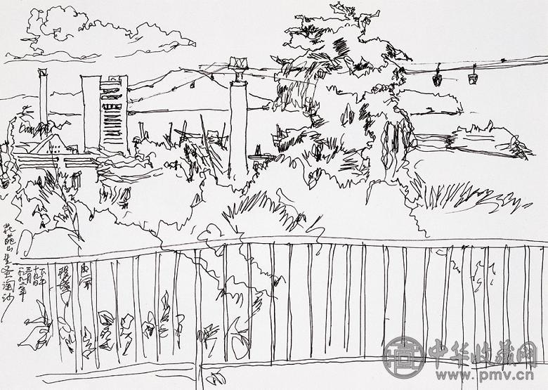 程十发 新加坡即景之二 纸上水墨