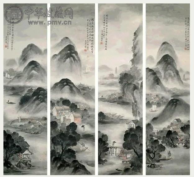 近现代 吴石仙 山水(4屏)