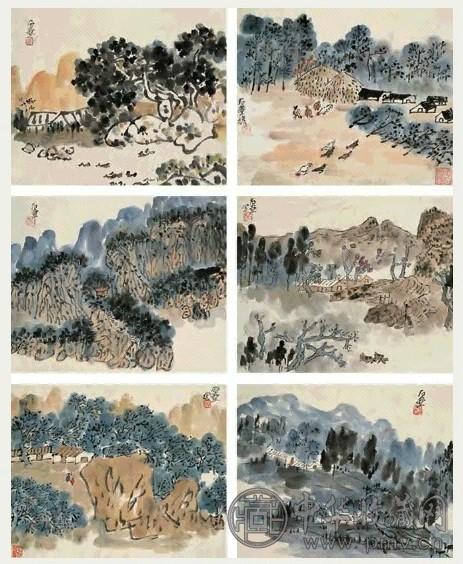 陈子庄 山水册 册页 十开 设色纸本