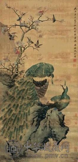 沈铨 1751年 孔雀 立轴 设色绢本