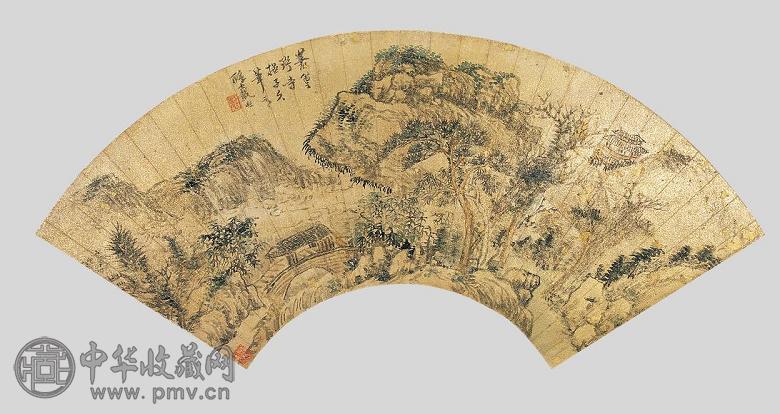 戴熙 山水 扇面 金笺