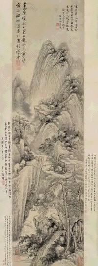 黄公望 西涧烟浮图 立轴 设色纸本