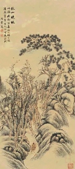 冯景夏 1951年作 秋山晚眺 轴 设色纸本