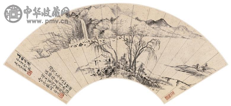 王翚 己巳(1689年)作 春林飞瀑 扇面 水墨纸本
