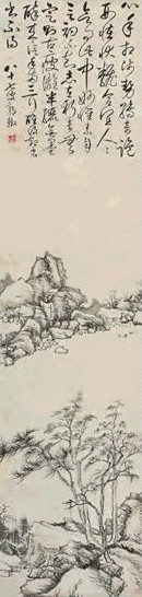 朱昂之 山水(郭撤题诗塘) 立轴 水墨纸本