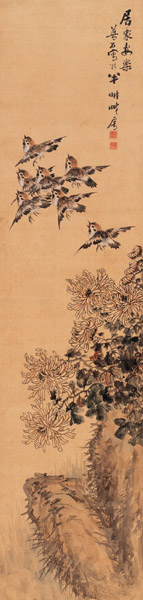 金梦石 居家安乐 屏轴 设色绢本