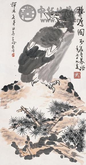 李苦禅 丙辰(1976年)作 松鹰图 镜心 设色纸本