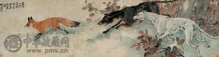 近现代 刘奎龄 追捕 镜心