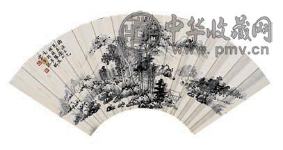 罗復堪 山水 成扇 设色纸本