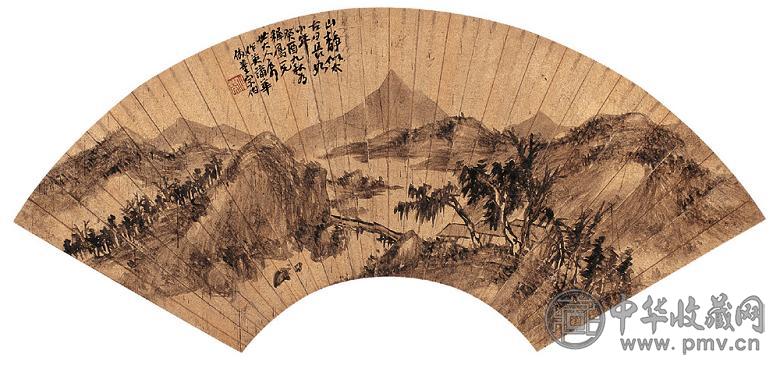 蒲华 癸酉(1873年)作 静山太古图 扇片 水墨泥金笺本