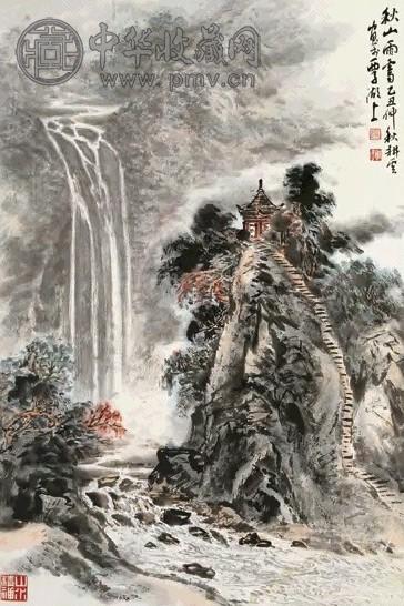 姚耕云 秋山雨霁 镜心 设色纸本