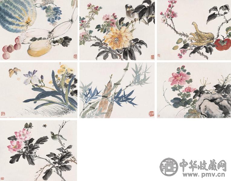 陈摩 花鸟蔬果 册页(8开) 设色纸本