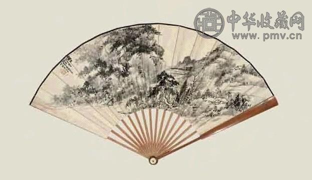 肖俊贤 王震昌 1928年作 山水 书法 成扇