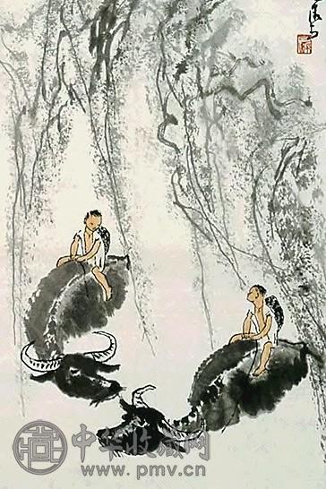 李可染 柳荫双牧 轴