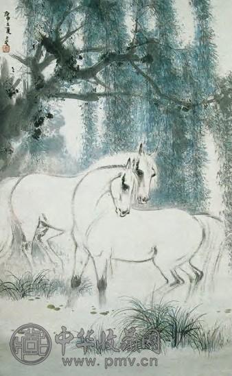刘旦宅 当代 柳荫双骏 轴