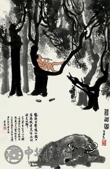 李可染 1960年作 暮韵图 立轴 设色纸本