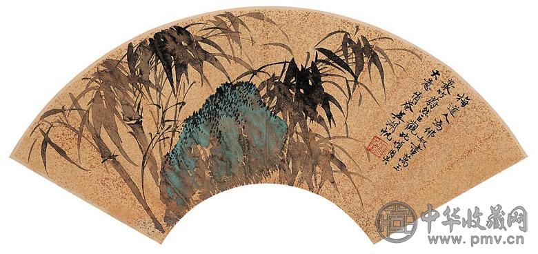 吴湖帆 竹石图 镜心 设色金笺