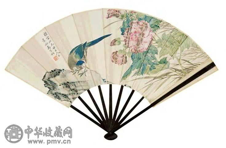 马家桐 富贵长寿 成扇 设色纸本