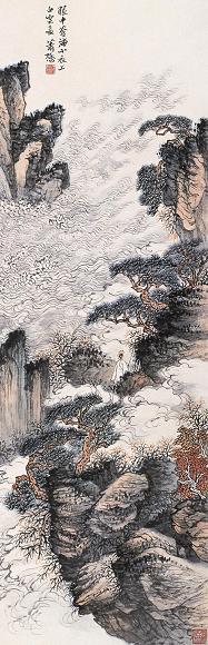 萧谦中 观沧海 立轴 设色纸本
