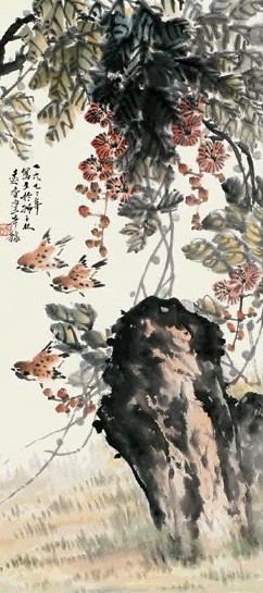 张辛稼 壬子(1972年)作 花鸟 立轴 设色纸本