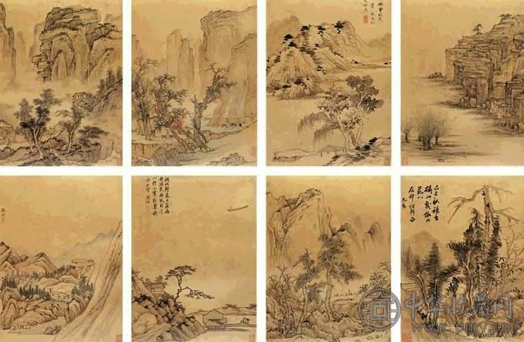 明季八名家 山水 册页(16开) 水墨设色金笺