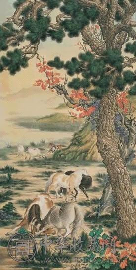 郎世宁 八骏图 立轴 设色纸本