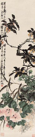 吴待秋 壬午(1942年)作 花卉 立轴 设色纸本