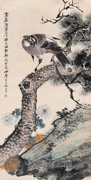 王礼 松鹰图 立轴 设色纸本