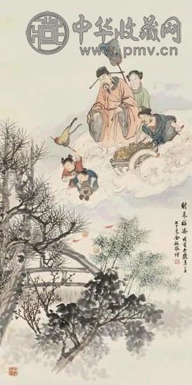 金梦石 戊寅(1938年)作 财来福凑 立轴 设色纸本