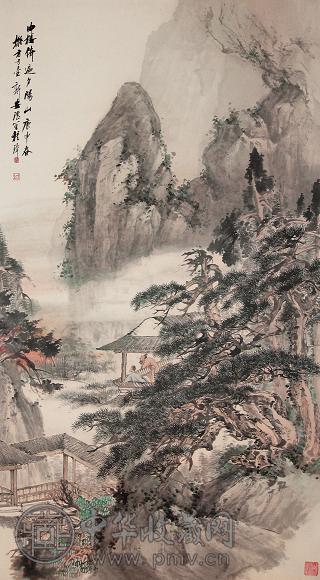 程璋 1920年作 曲楼倚遍夕阳山 立轴 设色纸本