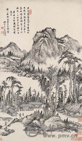 王宸一七九一年作秋林访隐图立轴水墨纸本