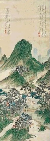 钱杜 青绿山水 立轴 绢本
