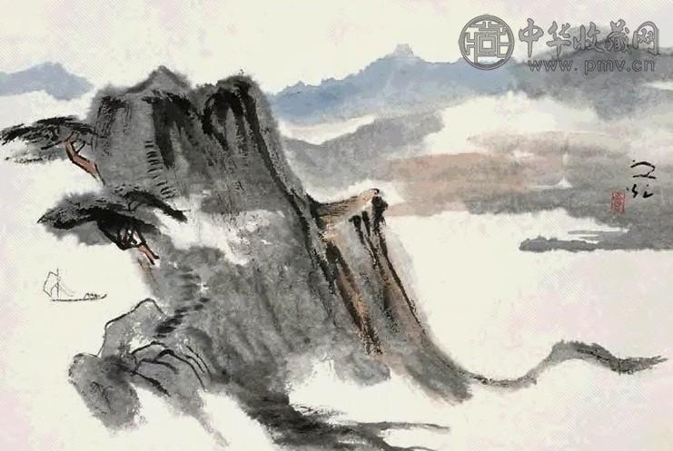 谢之光 轻舟重山路立轴设色纸本