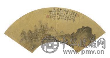 石谿 1660年作 幽居自适图 扇面 设色金笺本