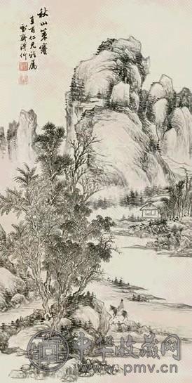 溥伒 秋山策蹇 立轴 水墨纸本