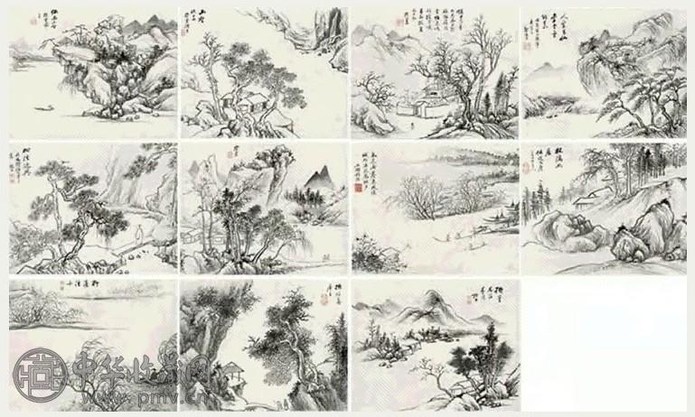 张绅 幽壑流泉山水册 册本 十二开 水墨纸本