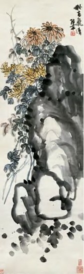 陈半丁 秋高气清 立轴 设色绫本