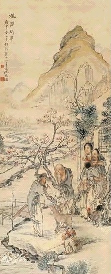 沈心海 1920年作 桃源问津图 立轴 设色纸本