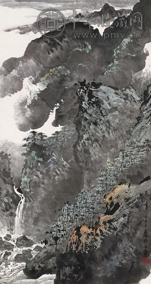 应野平 1980年作 夏山雨霁图 立轴 设色纸本