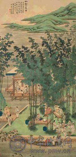 沈敦和 1918年作 竹溪六逸图 立轴 设色绢本