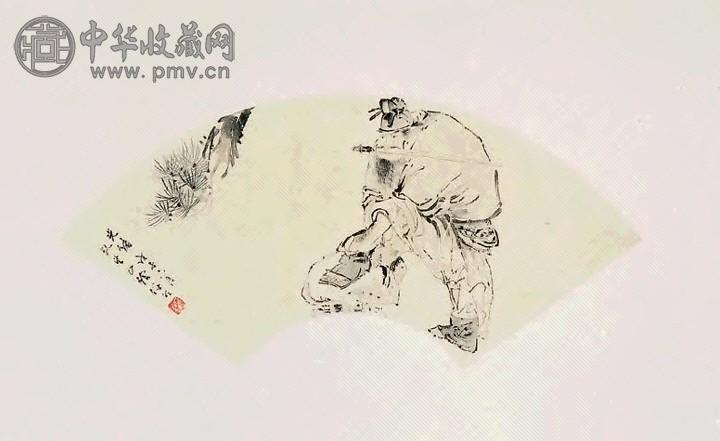 任预 人物 扇面 纸本