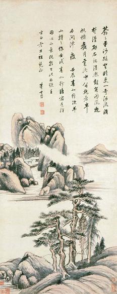 董其昌 1622年作 壬戌春作小景 立轴 浅绛纸本