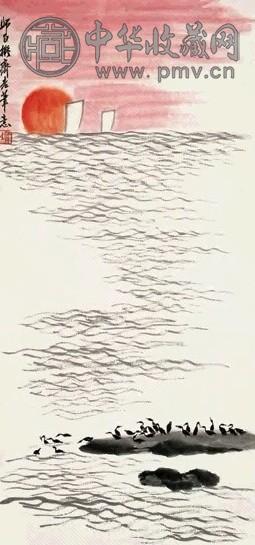 娄师白 日出天红似火 图轴 纸本设色