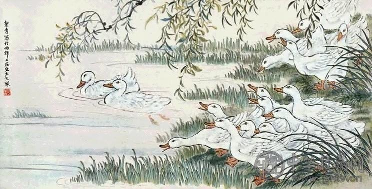 胡絜青 群鸭 镜心 设色