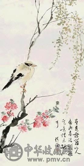 汪溶 黄鹂桃花 立轴 设色纸本