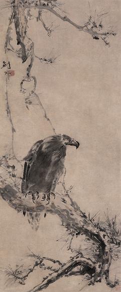 高剑父 鹰 立轴 设色纸本