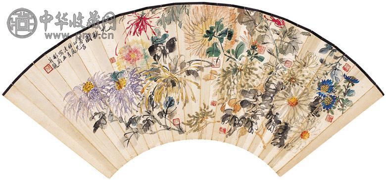 陶冷月 张大壮等 九秋图 扇面 设色笺本