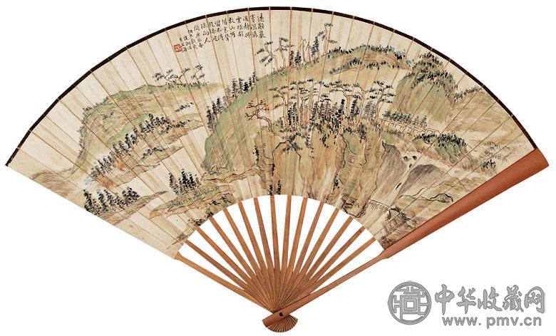 侯湘 林介侯 山水 书法 成扇 设色纸本