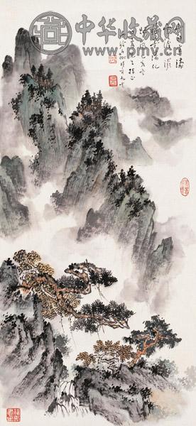 申石伽 乙亥(1995年)作 山水 立轴 设色纸本