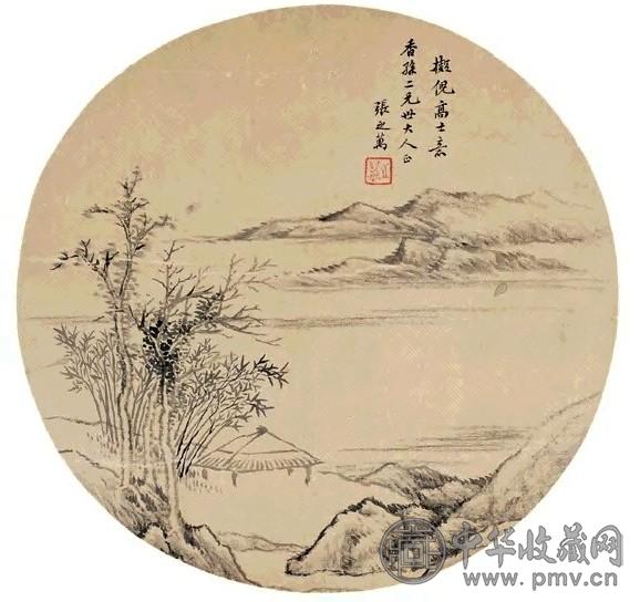 张之万 亭林秋江图 立轴 水墨绢本